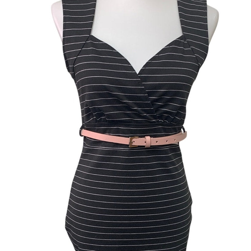 Dots Womens Medium Pin Striped Sweetheart Neckline Bodycon Dress w New Belt