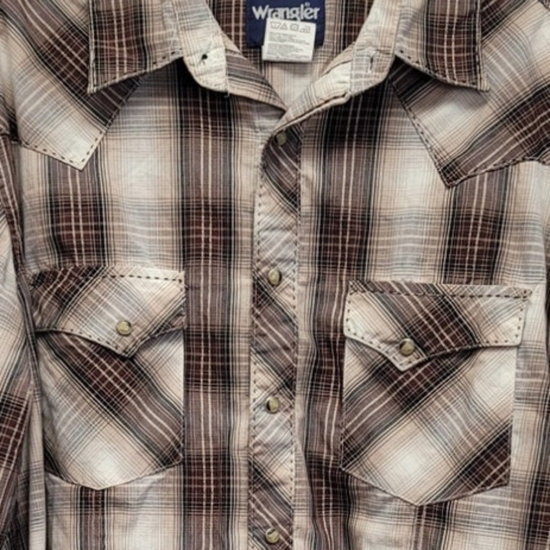Wrangler Mens Large PolyCotton Long Sleeve Plaid Pearl Snap Up Western Shirt
