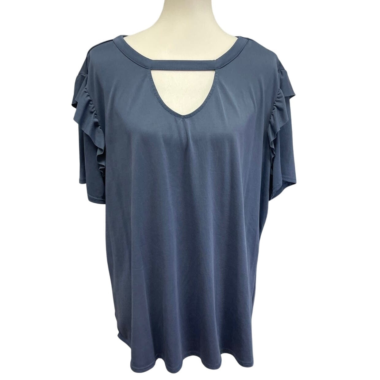 Terra & Sky Womens Plus Size 2X Short Ruffled Sleeve Flowy Keyhole Top Blouse