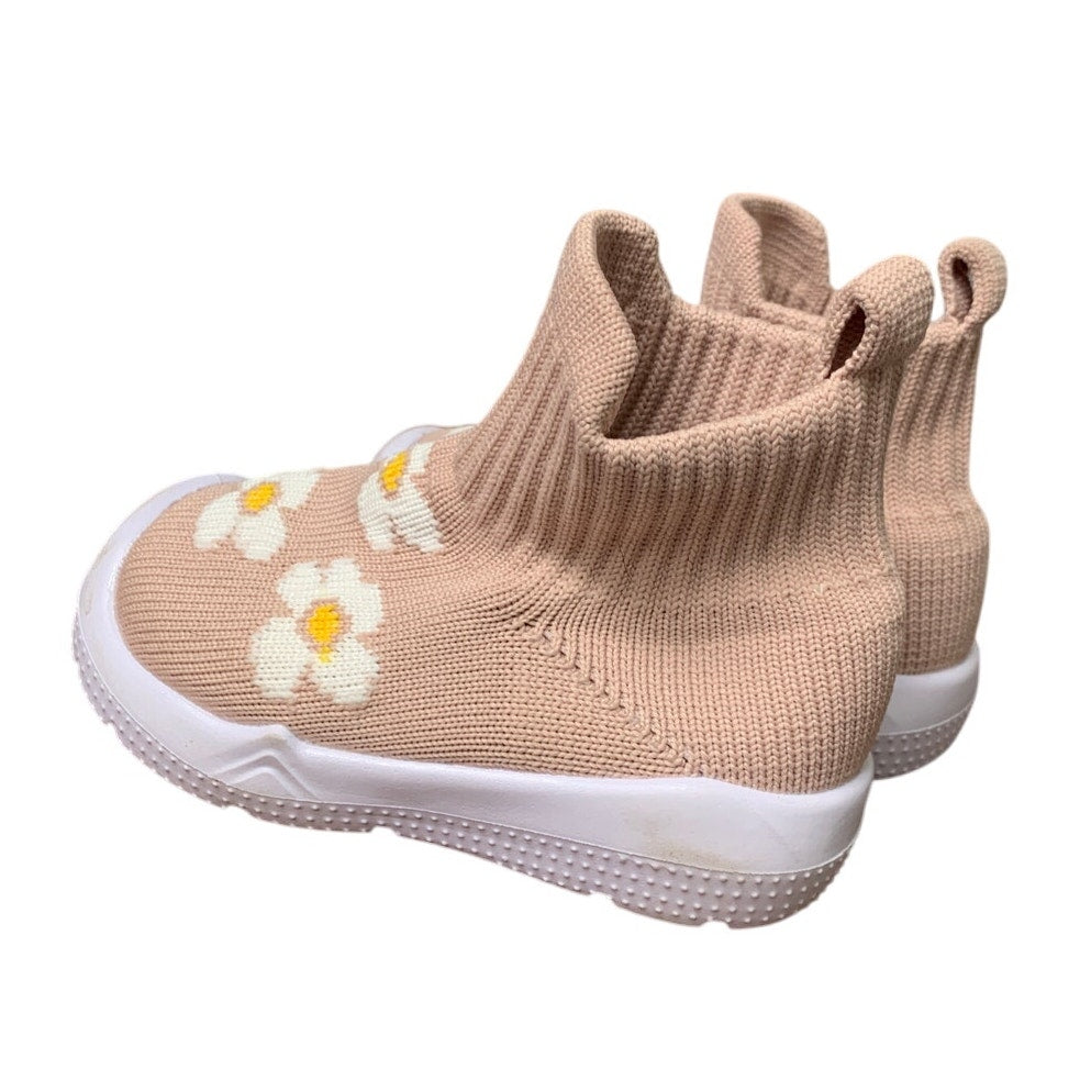 Morendl Infant Baby Size 9-12 Months Pink Floral Round Toe Non Slip Sock Shoes