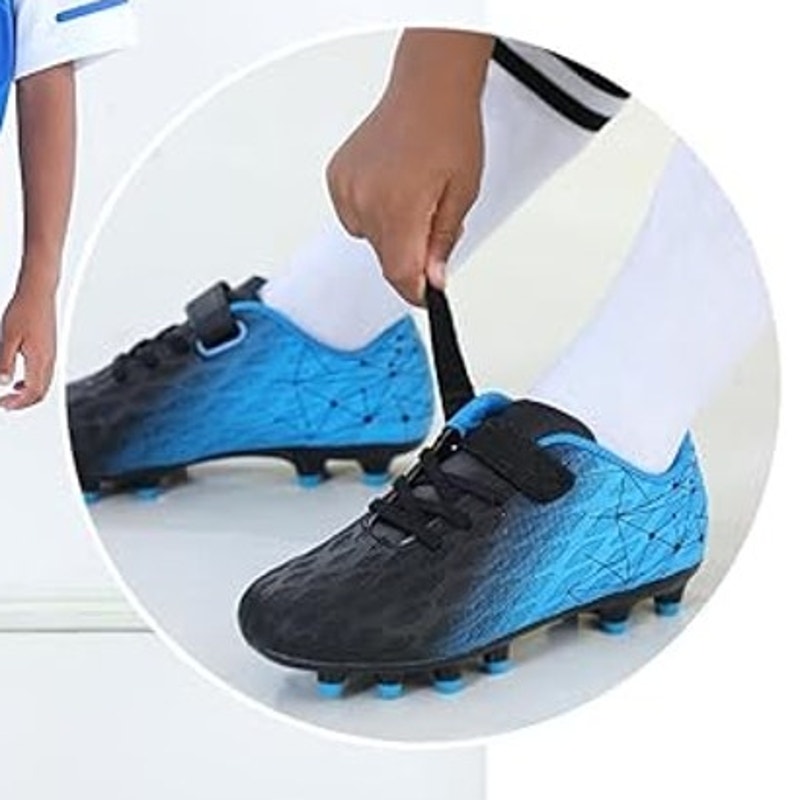 Brooman Boys Size 4 Blue Black Cleats Lace Up Round Toe Soccer Athletic Shoes
