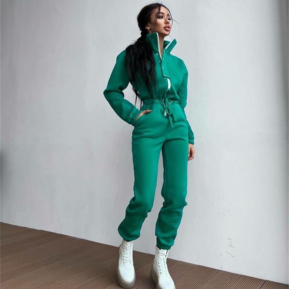 Stand-up Collar Cinched Leisure Jumpsuit
