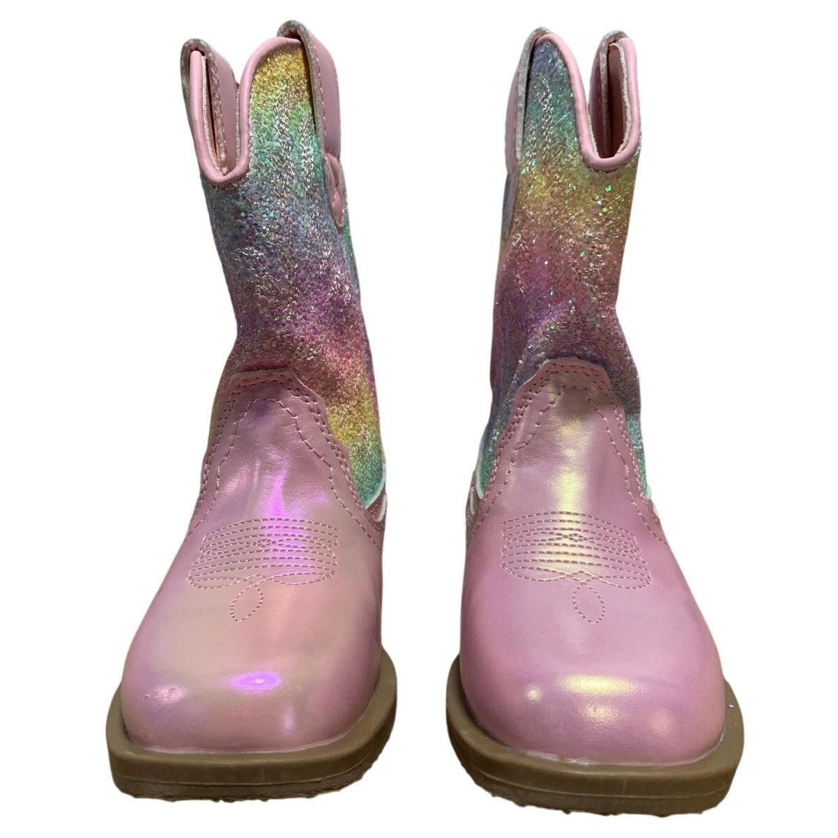 Dream Pairs Girls Size 7 Pastel Glitter Pull On Low Heel Western Cowboy Boots