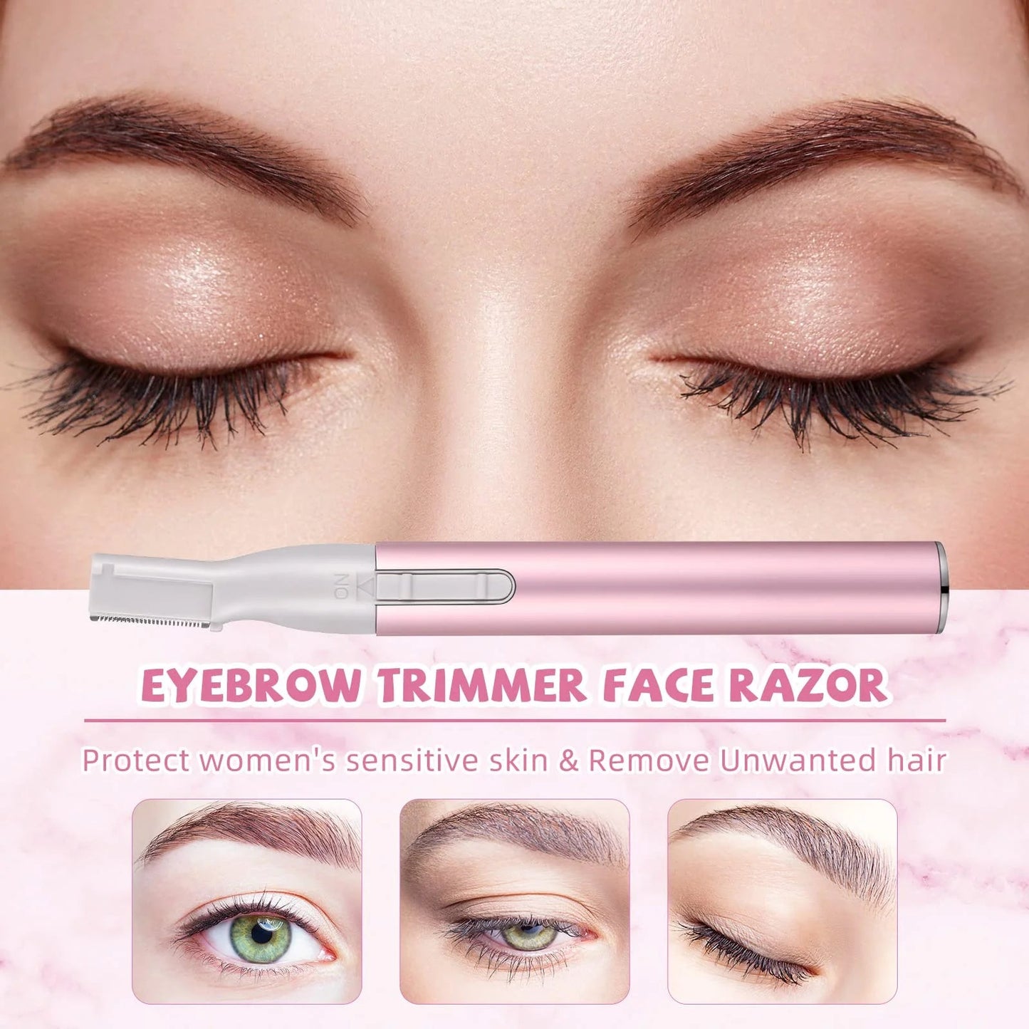Electric Eyebrow Trimmer Women Face Razors Mini Shaver Battery Operated Small Facial Hair Remover with Comb Personal Epilator for Face Neck Fuzz Lips Body Arms Leg