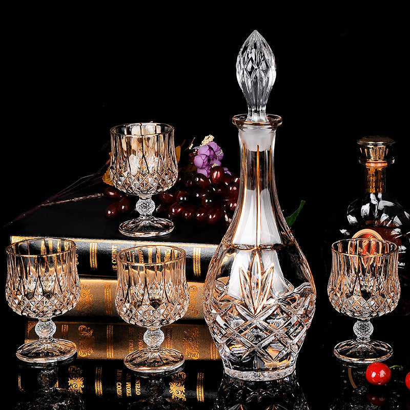 Chinese Crystal Glass Wine Gift Set – 7-Piece Gold Whiskey & Wine Set