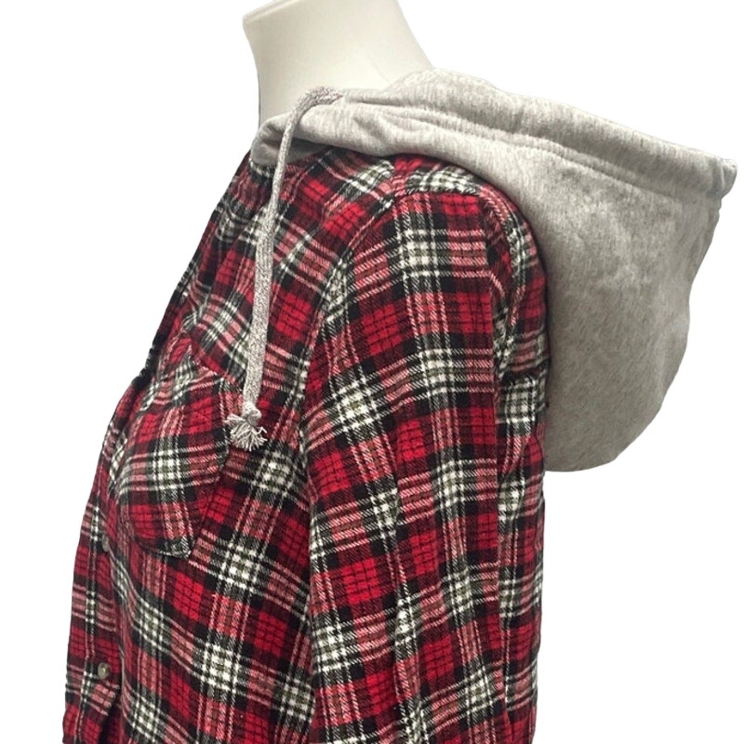 New Time and Tru Womens Large Long Sleeve Plaid Flannel Cotton Blend Hoodie