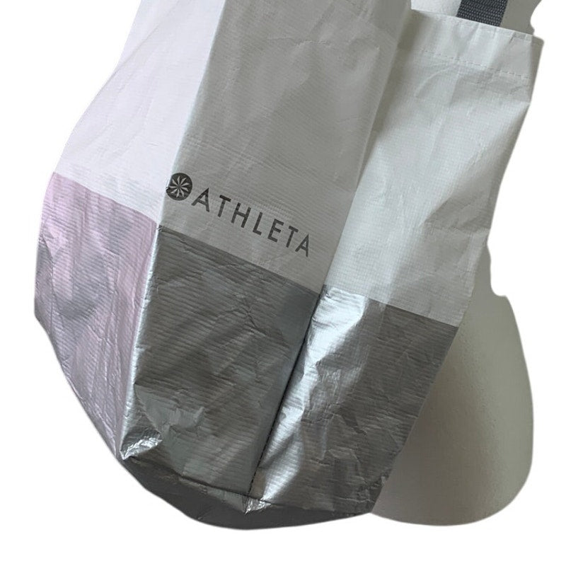 Athleta Recycled Plastic Silver White Reuseable Double Handle Shopper Tote Bag