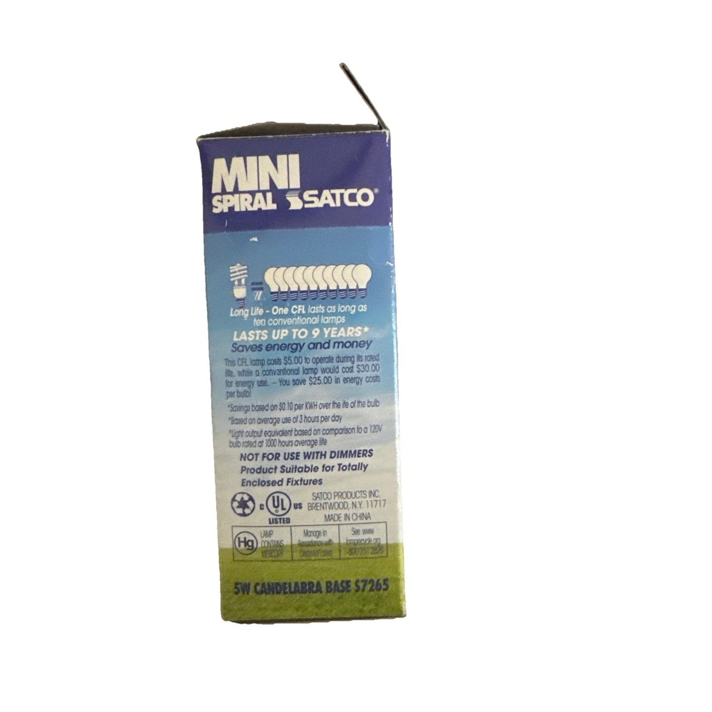 Satco 5W Replaces 30Ultra Mini Spiral E12 Candelabra base 4100K fluorescent bulb