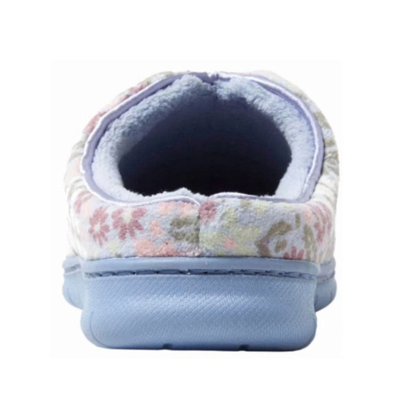 New In Box Dearfoams Womens Medium 7/8 Blue Floral Memory Foam House Slippers