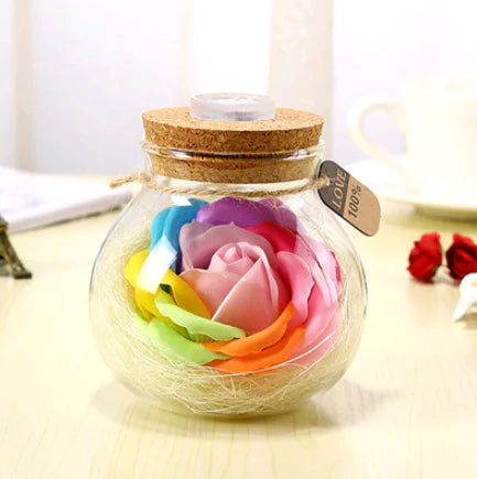 Lucky Star Glass Bottle Soap Flower Night Light with Optional Remote