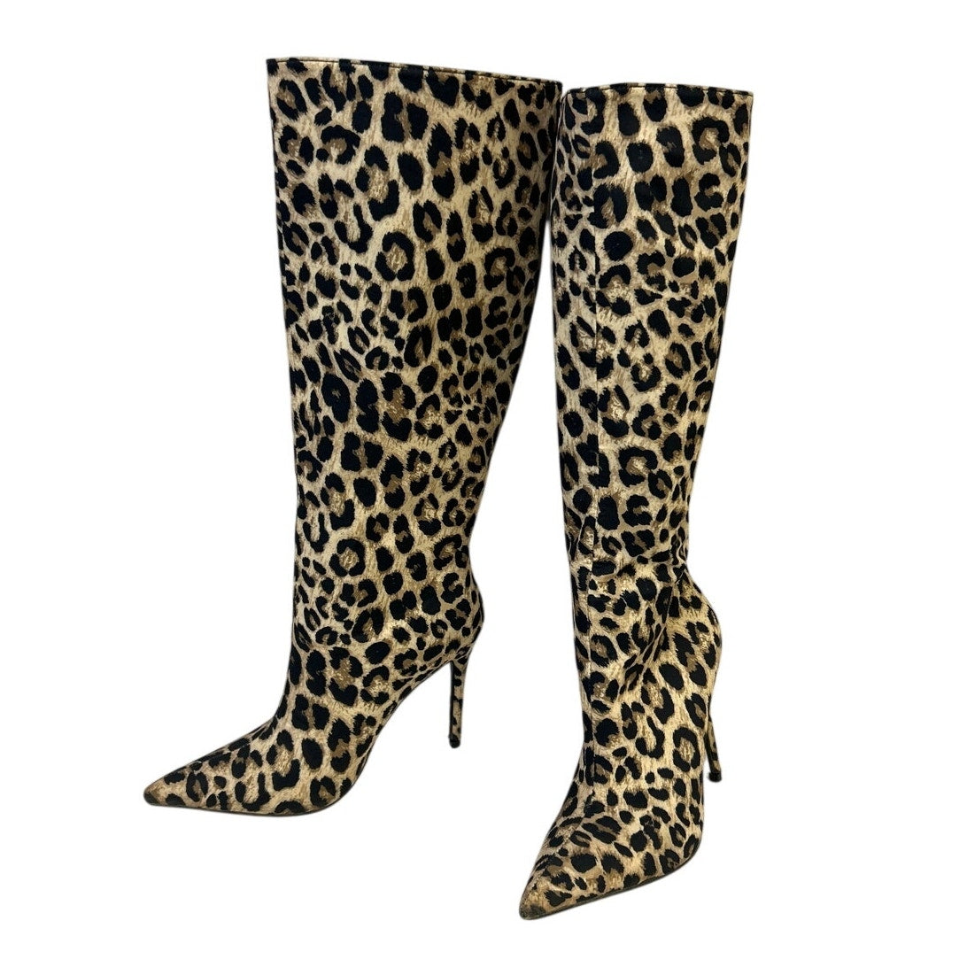 Caglglz Womens Size 7 Leopard Print 4.25" Heel Boot Pointed Toe Thigh High Shoes