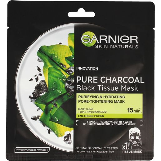 GARNIER Skin Naturals Pure Charcoal Black Sheet Mask Black Algae 28 g (0359347)-0