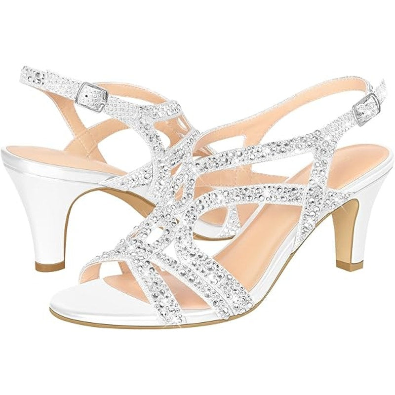Pizz Annu Womens Size 9 White Silver Sparkle Open Toe 3" Slingback Heel Shoes