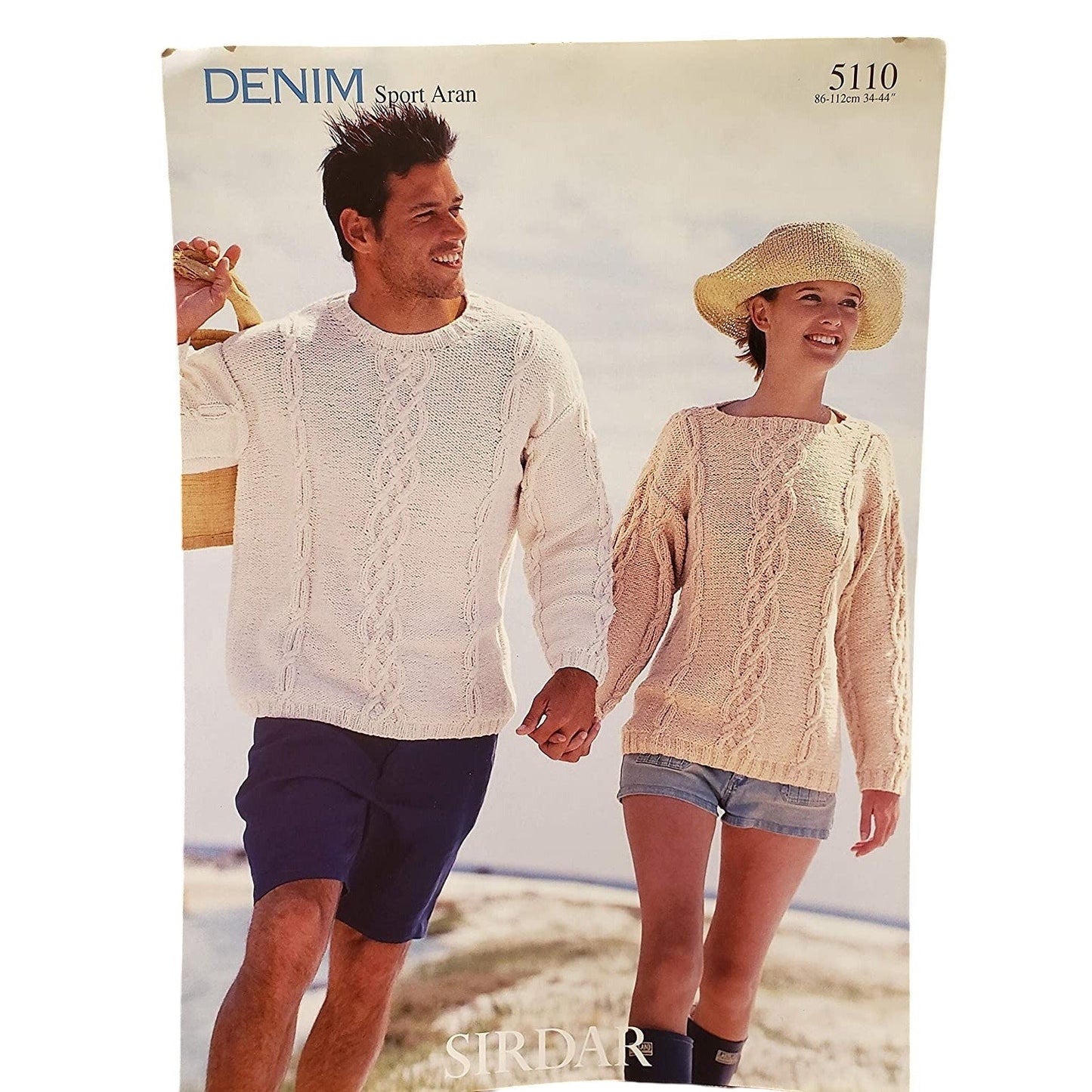 New Sirdar 5110 Denim Sport Aran Mens Womens Cabled Sweater Knitting Pattern