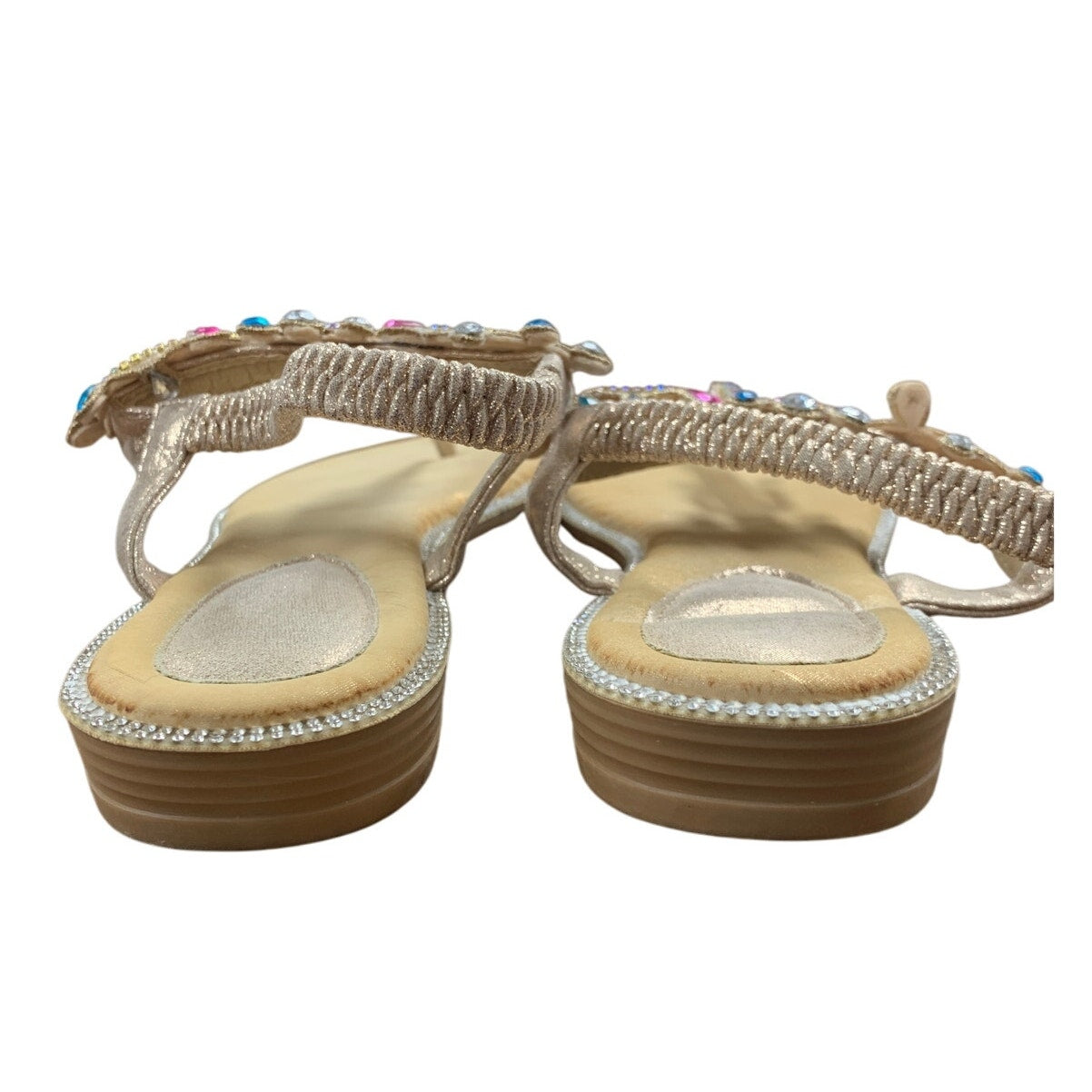 Icker Womens Size 9.5 Rose Gold Rhinestone Sandals Open Round Toe Shoes