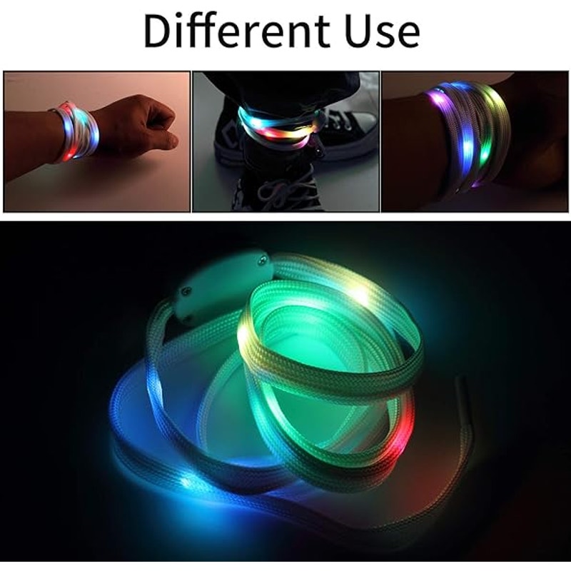 2 Pairs New Light Up Shoelaces, 3 Modes 7 Colors Flashing Colorful Shoestrings