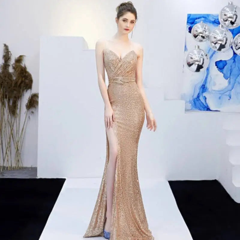 Banquet Elegant Annual Meeting Sequined Mermaid Gown