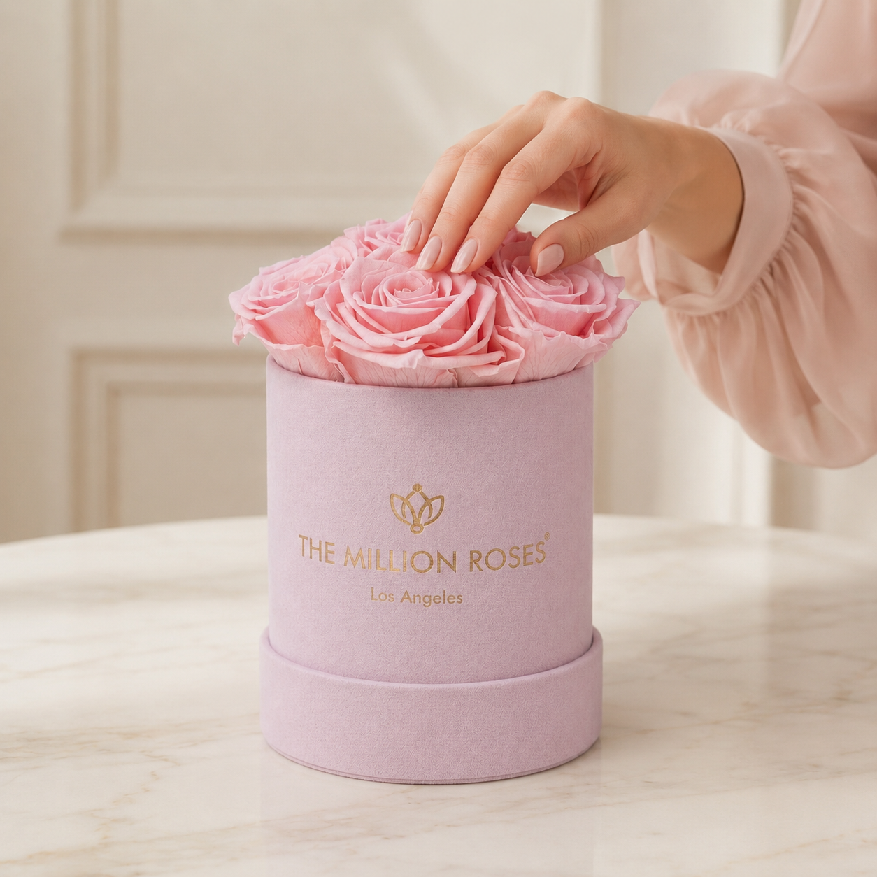 Basic Light Pink Suede Box | Light Pink Roses