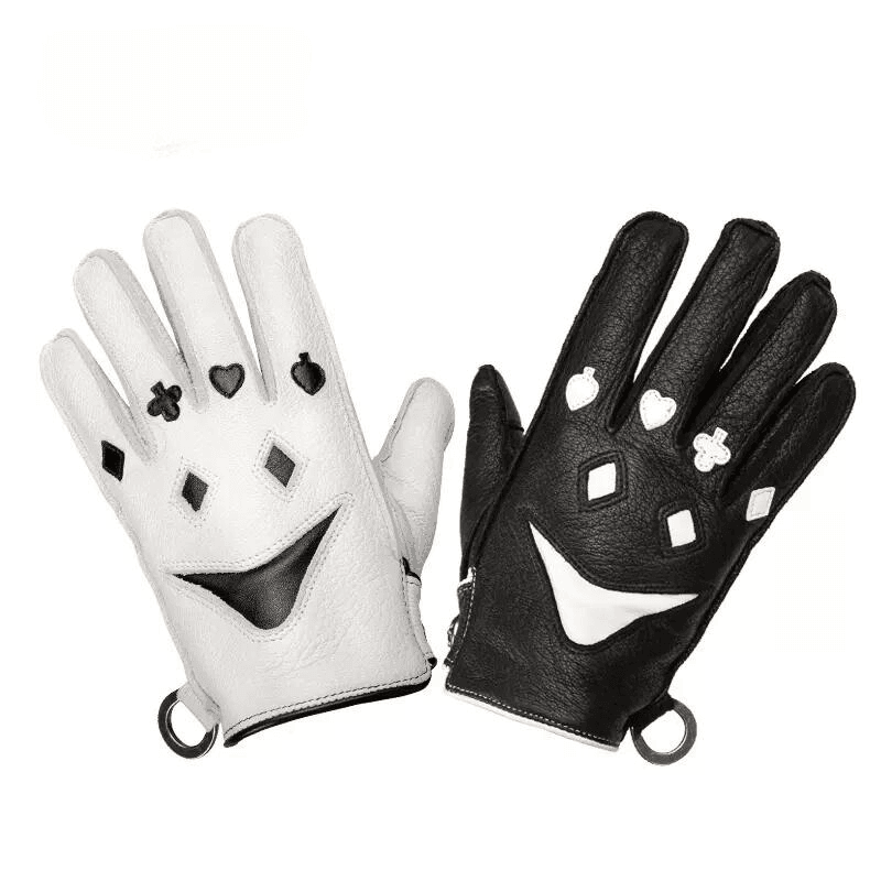BAUVIRT™ Clown Face/Smiley Face Deers Leather Vintage Motorcycle Gloves