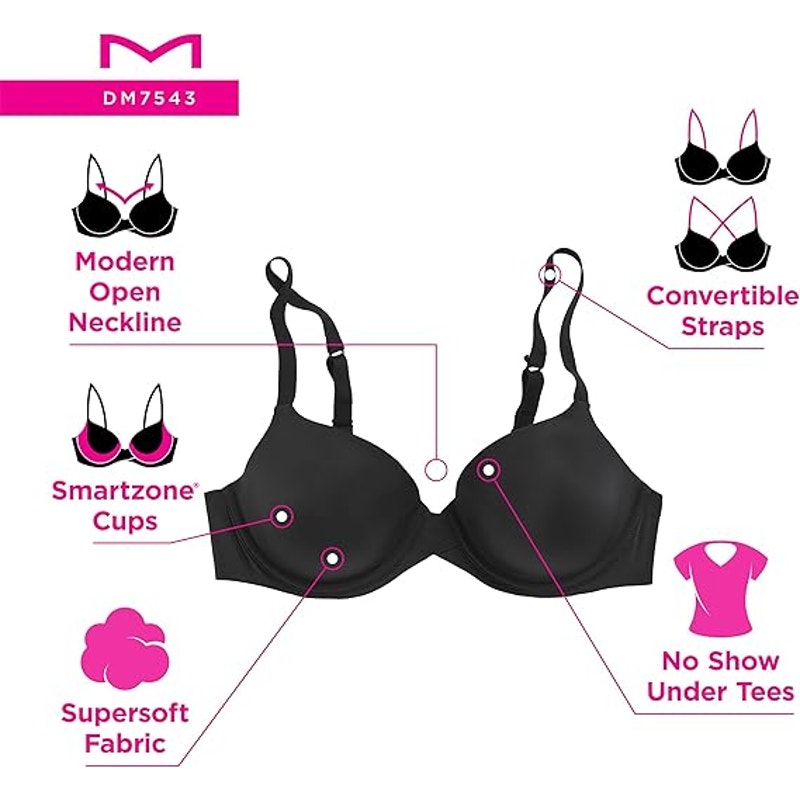 New Maidenform Womens Size 34A Underwire Lined Convertible Demi T Shirt Bra