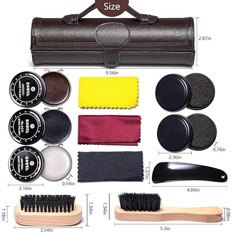 Yuet 12 Piece Carrying Case Brushes Polish Shoe Shine Cleaning Care Kit