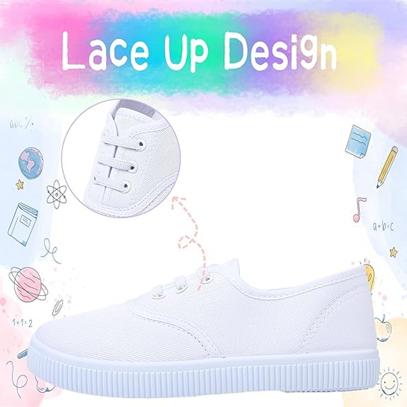 Girls Size 3.5 White Canvas Sneakers Lace Up Slip On Closed Round Toe Shoes