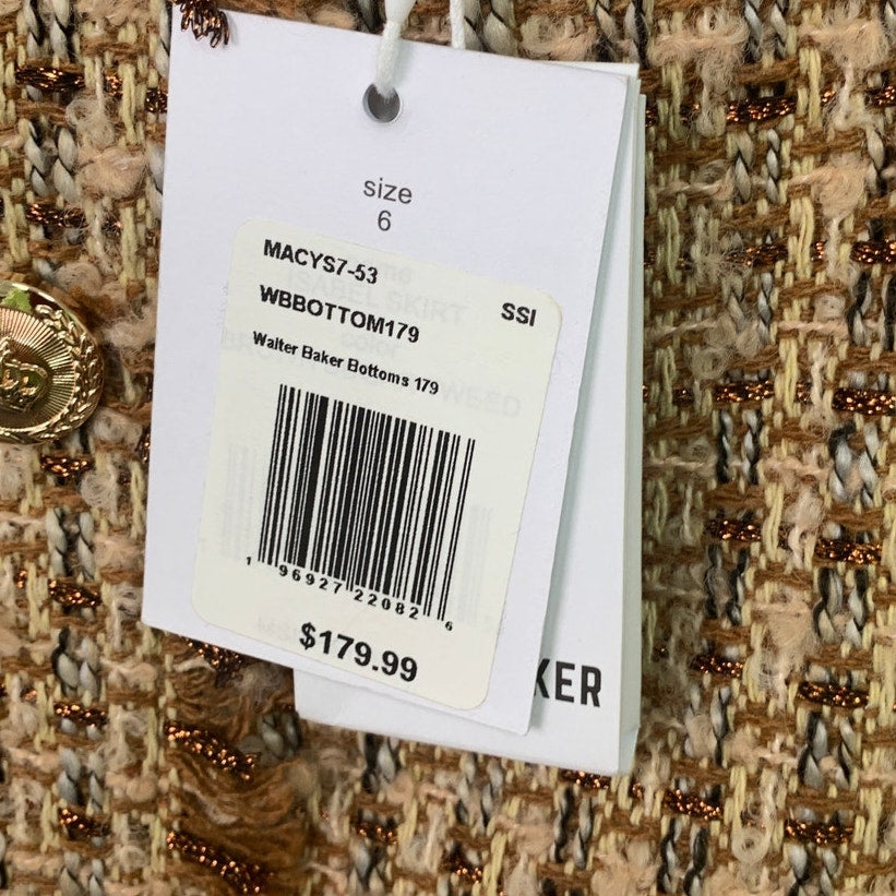 NWT New Walter Baker Womens Size 6 Metallic Gold Lined Tweed Mini Skirt