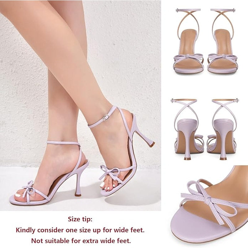 iiimmu Womens Size 7.5 Lilac Purple 4" Stiletto Heel Bow Open Toe Sandal Shoes