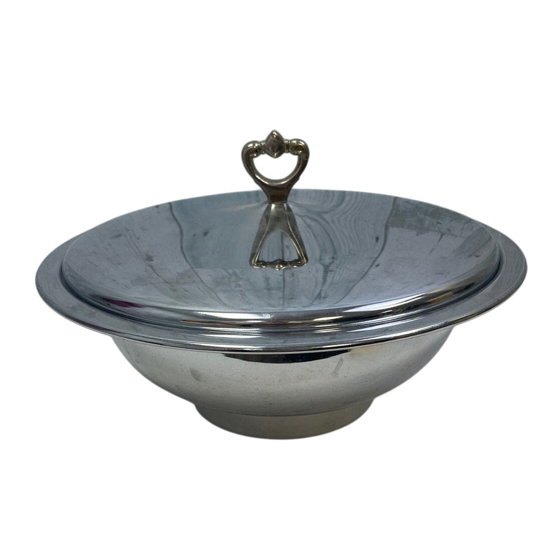 Vintage Kromex Silver Toned Dining Table Serving Bowl w Lid Made In USA
