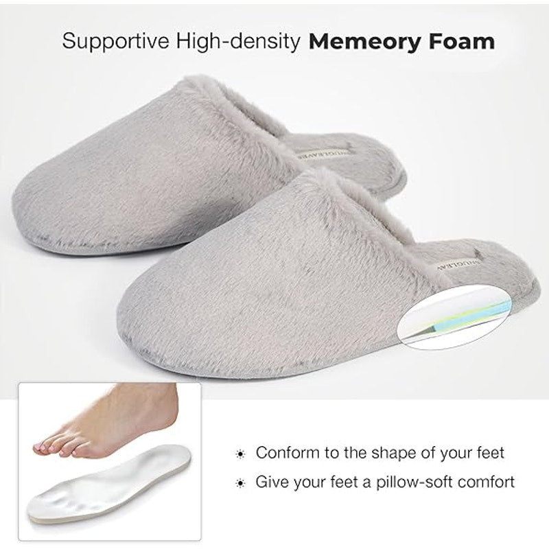 Snug Leaves Womens Size 9-10 Gray Slippers Slip On Fluffy Round Toe House shoes
