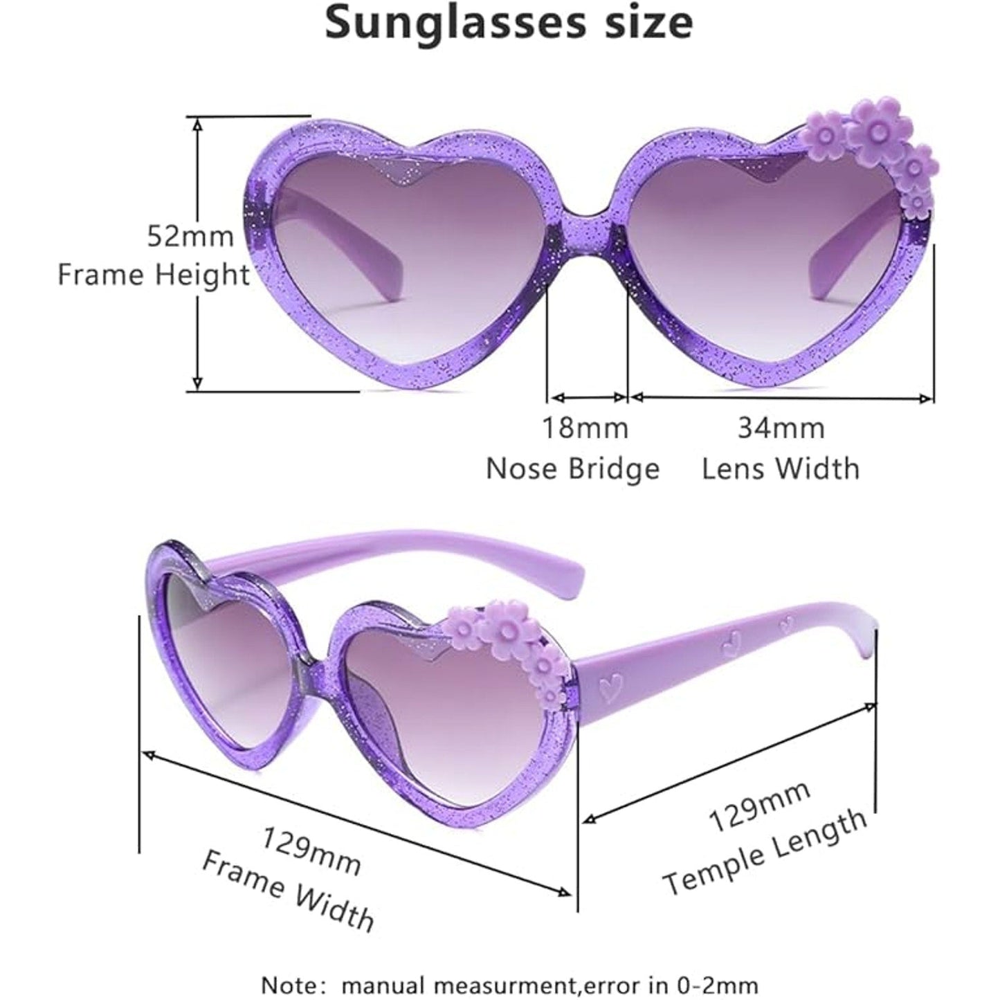 2-Pack Girls Purple Pink Heart Shaped Plastic UV 400 Protection Sunglasses