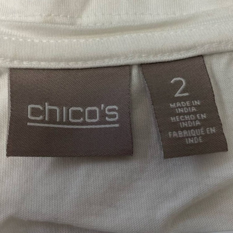 Chico's Size 2 Large Short Sleeve Sequin Striped Scoop Neck Cotton Blend Tee Top