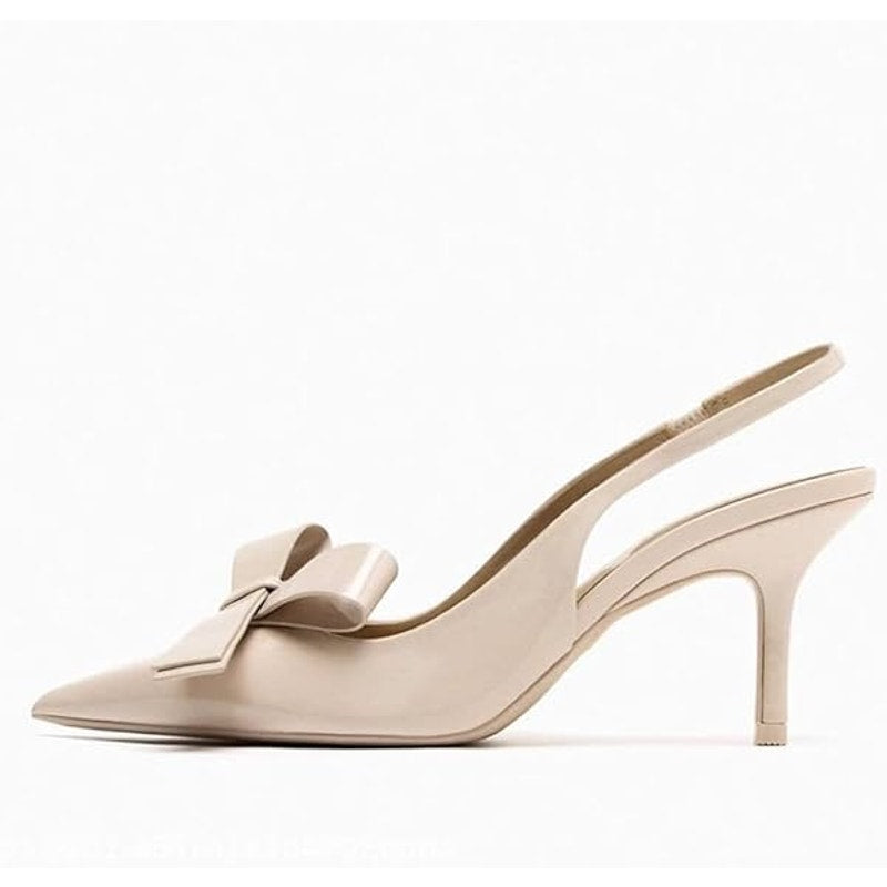 Kluolandi Womens Size 7.5 Nude 3.5" Heel Bow Knot Pointed Closed Toe Shoes