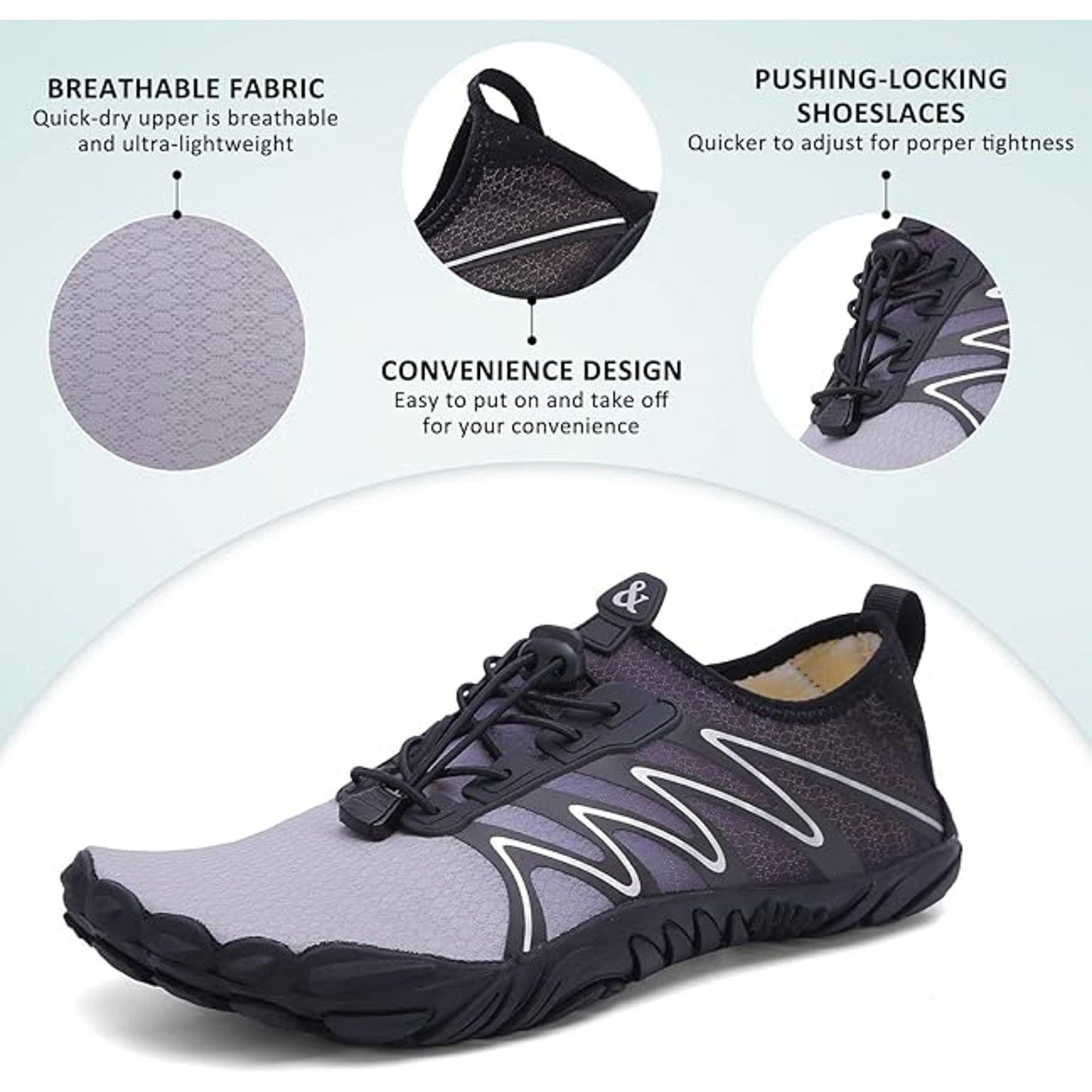 Ziitop Womens Size 8 Gray Black Elastic Lace Up Adjustable Non Slip Water Shoes