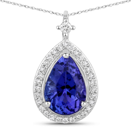 2.20 Carat Genuine Tanzanite and White Diamond 14K White Gold Pendant