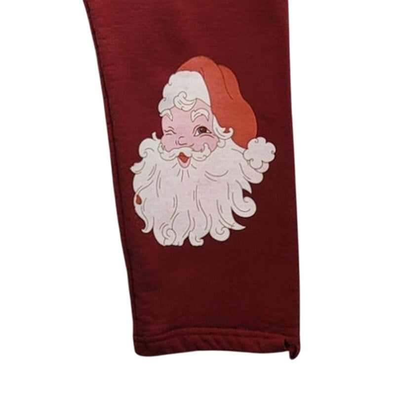 Hand Printed Upcycled Womens Small Christmas Santa Sweatpants w Drawstring