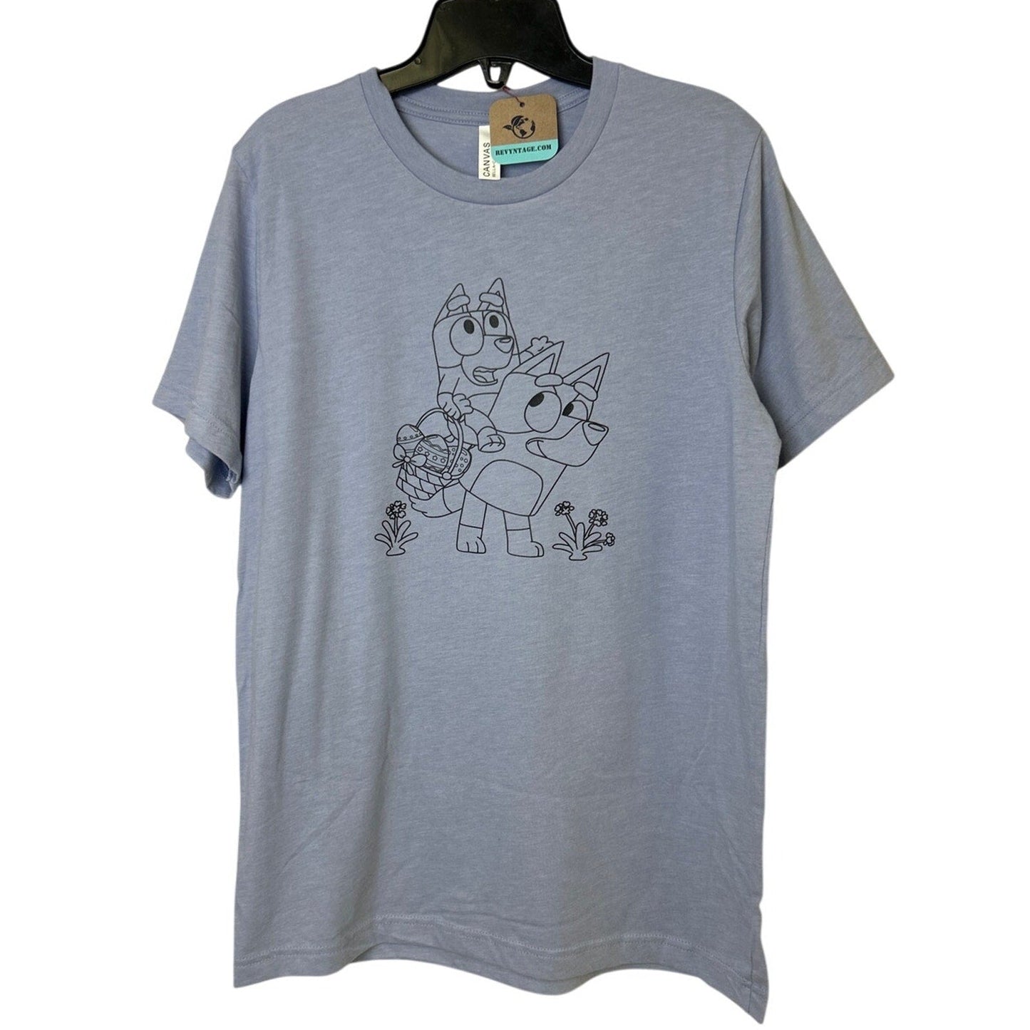 New Hand Printed Womens Small Bluey Bingo Easter Egg Short Sleeve Tee Shirt