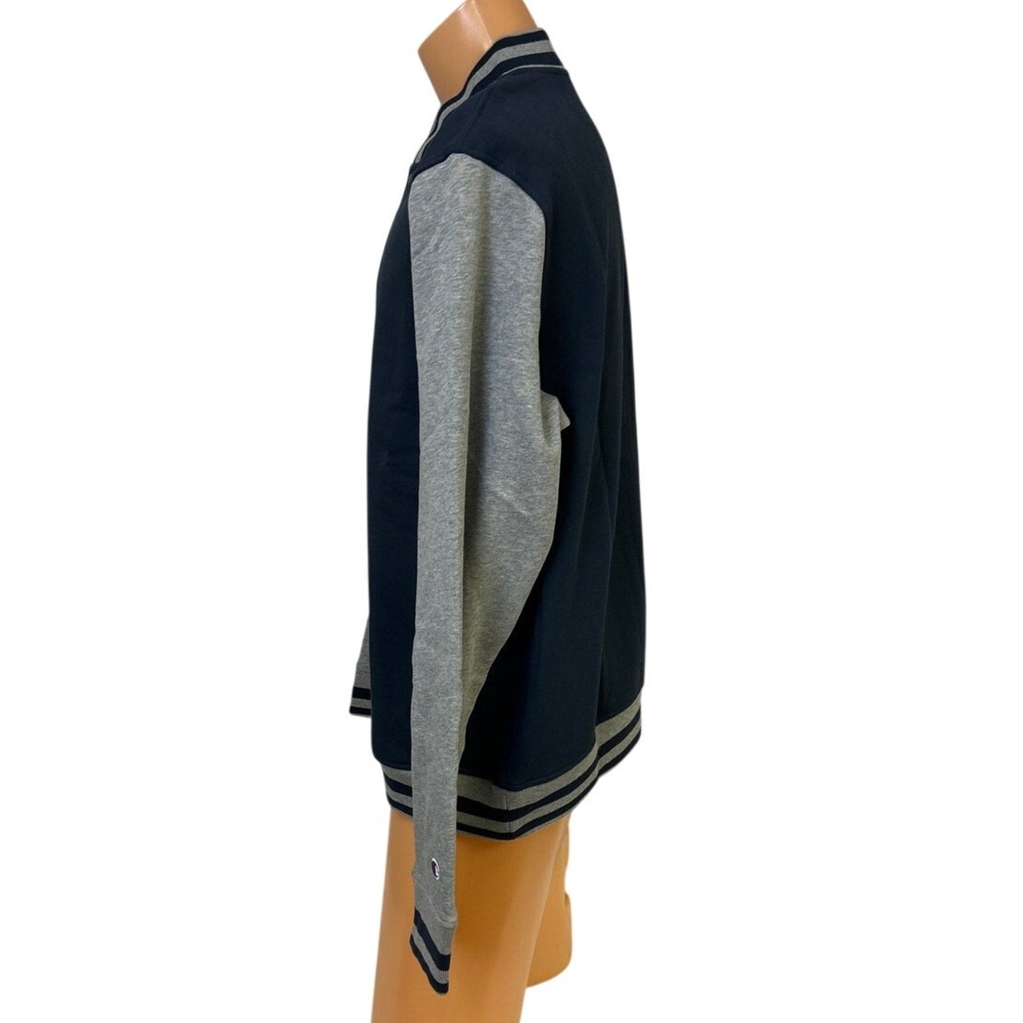 New Champion Mens 2XL Navy Gray Snap Up PolyCotton Athletic Wear Bomber Jacket