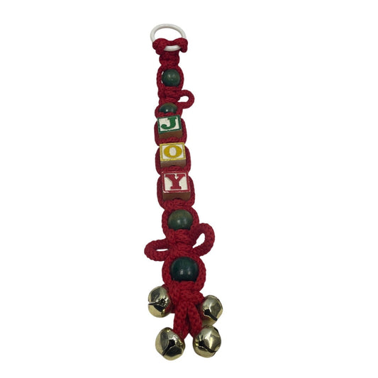 Vintage 1970s Handmade JOY Christmas Jingle Bell Macrame Hanging Wall Decor