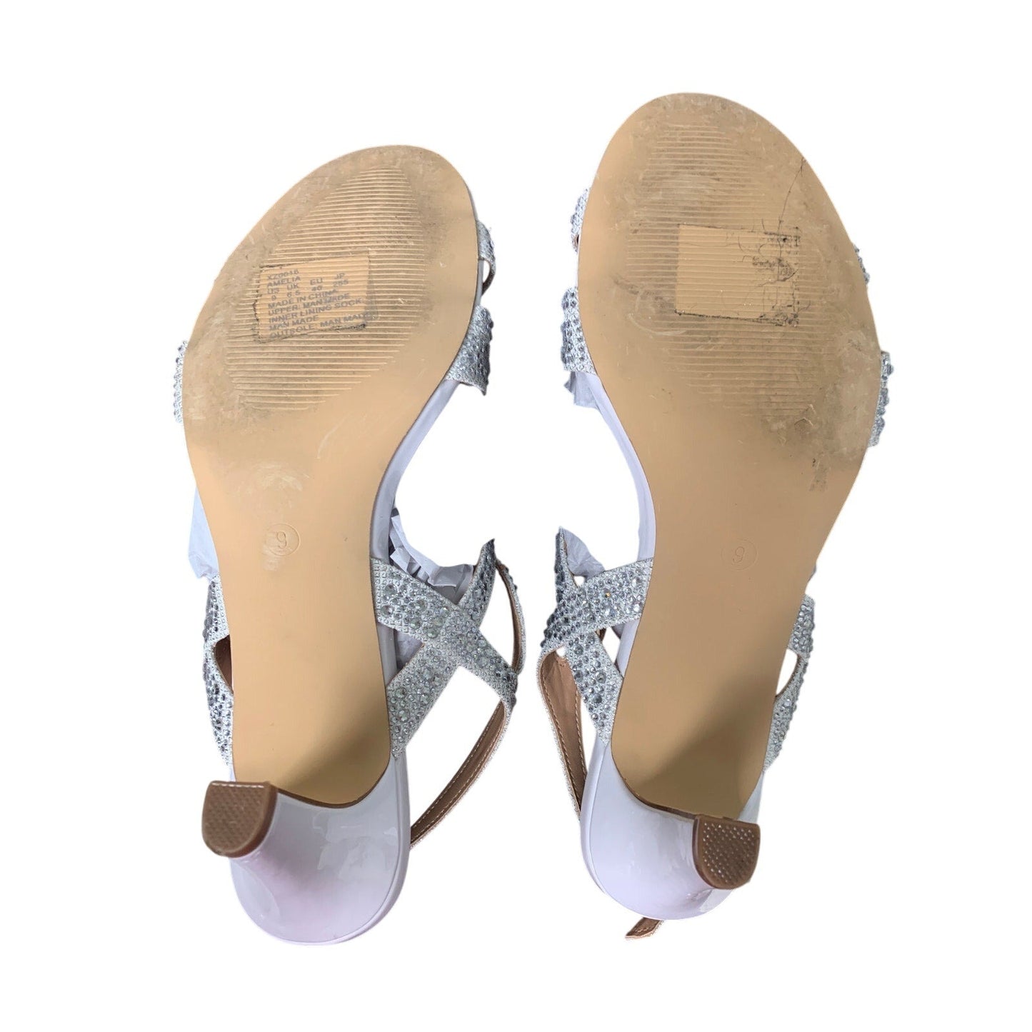 Pizz Annu Womens Size 9 White Silver Sparkle Open Toe 3" Slingback Heel Shoes