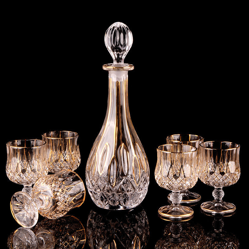 Chinese Crystal Glass Wine Gift Set – 7-Piece Gold Whiskey & Wine Set
