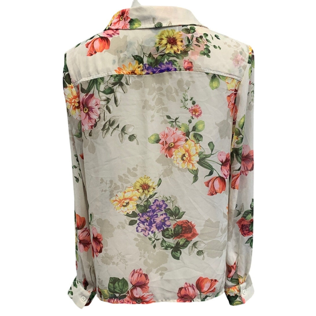 Forever 21 Womens Large Sheer Lightweight Floral Button Down Long Sleeve Blouse