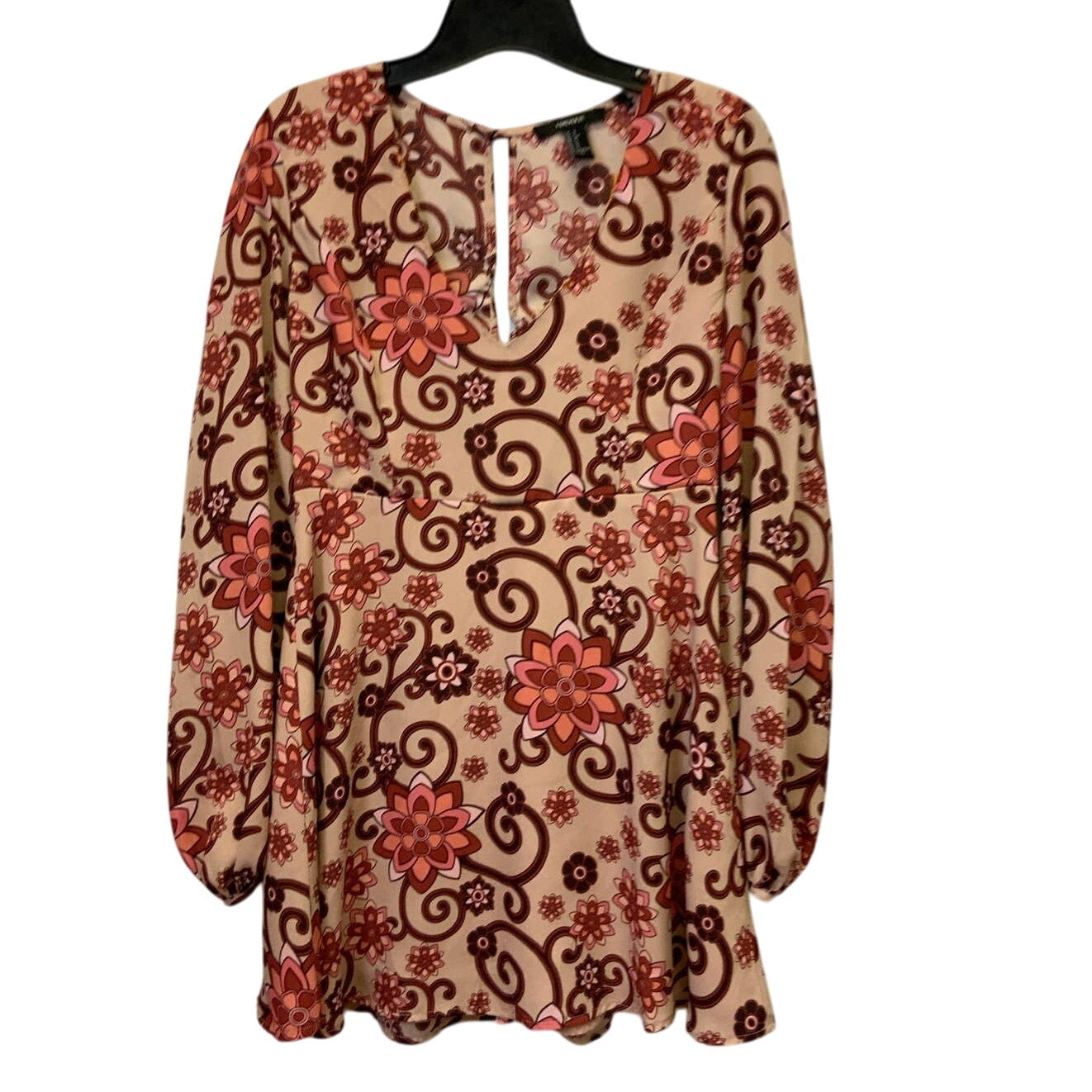 Forever 21 Womens Small V-Neck Long Sleeve Polyester Boho Floral Fit Flare Dress