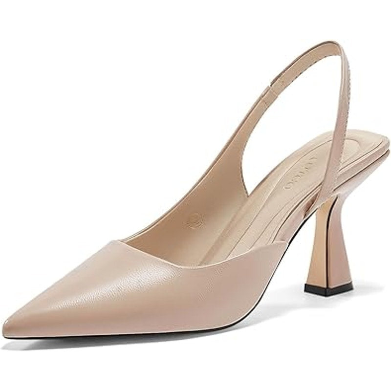 Coutgo Womens Size 8 Tan 3.5" Stiletto Heel Slingback Closed Pointed Toe Shoes