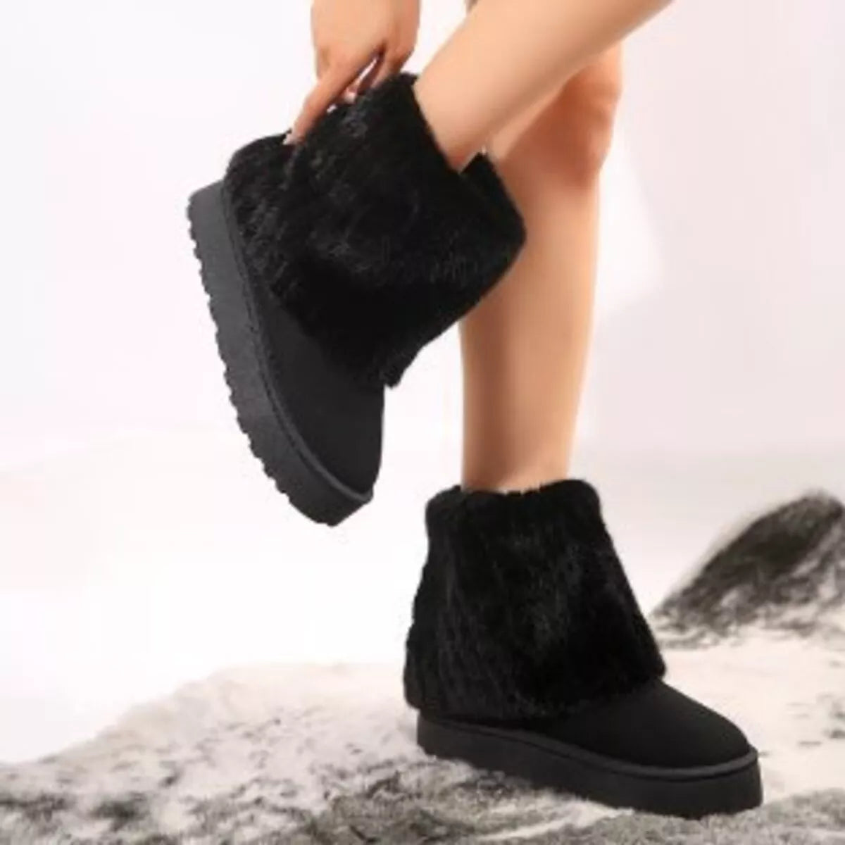 Fuzzy Round Toe Platform Boots