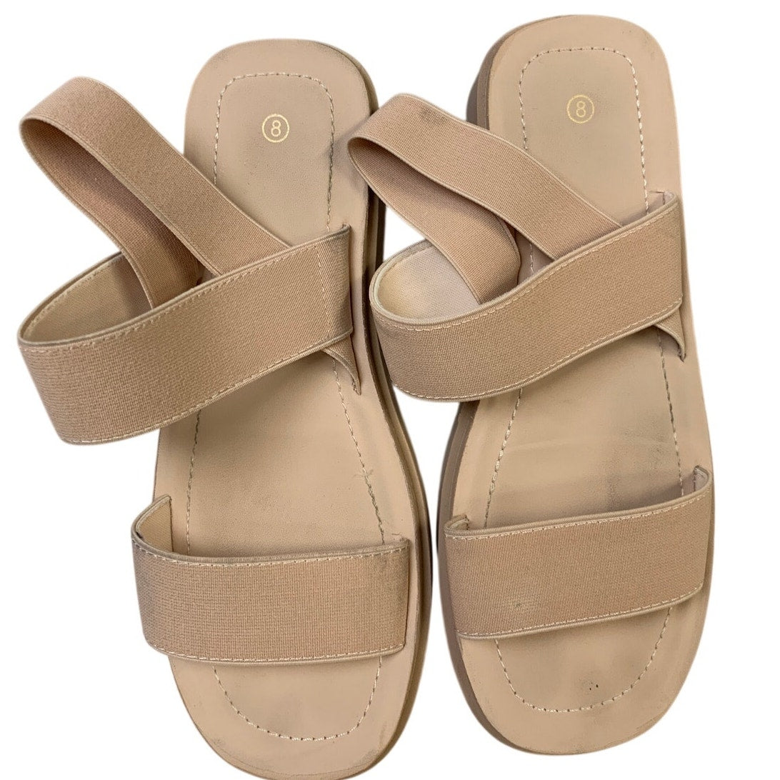 Womens Size 8 Beige 1.25" Platform Sandal Open Round Toe Slip On Summer Shoes