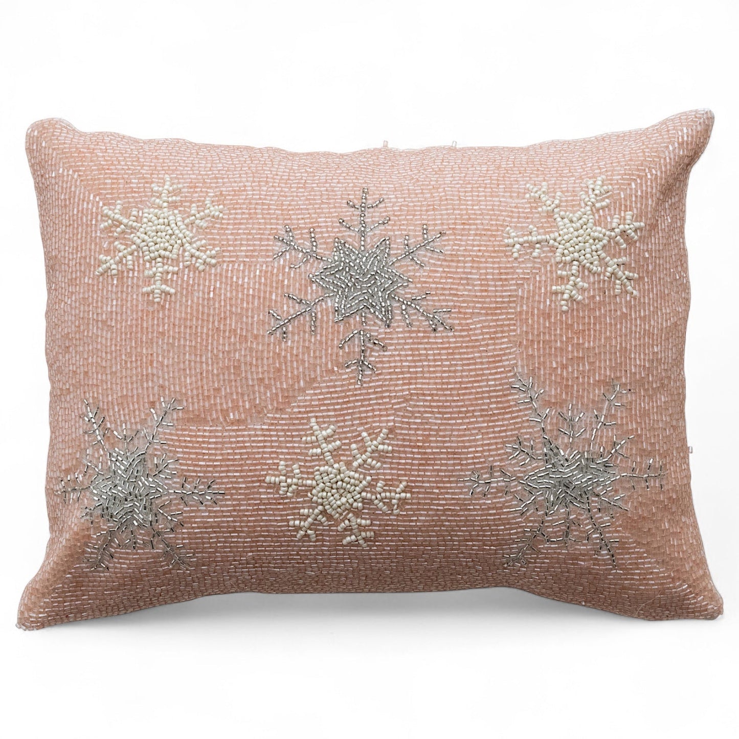 Pink Beaded Snowflake Lumbar Throw Pillow