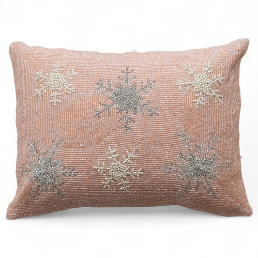 Pink Beaded Snowflake Lumbar Throw Pillow