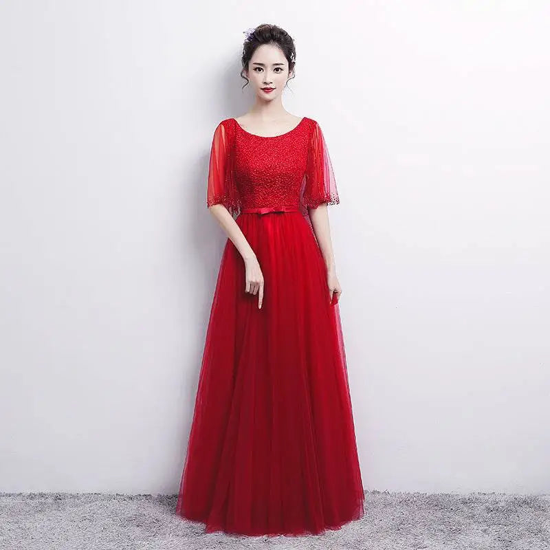 Beaded White Tulle Banquet Evening Dress