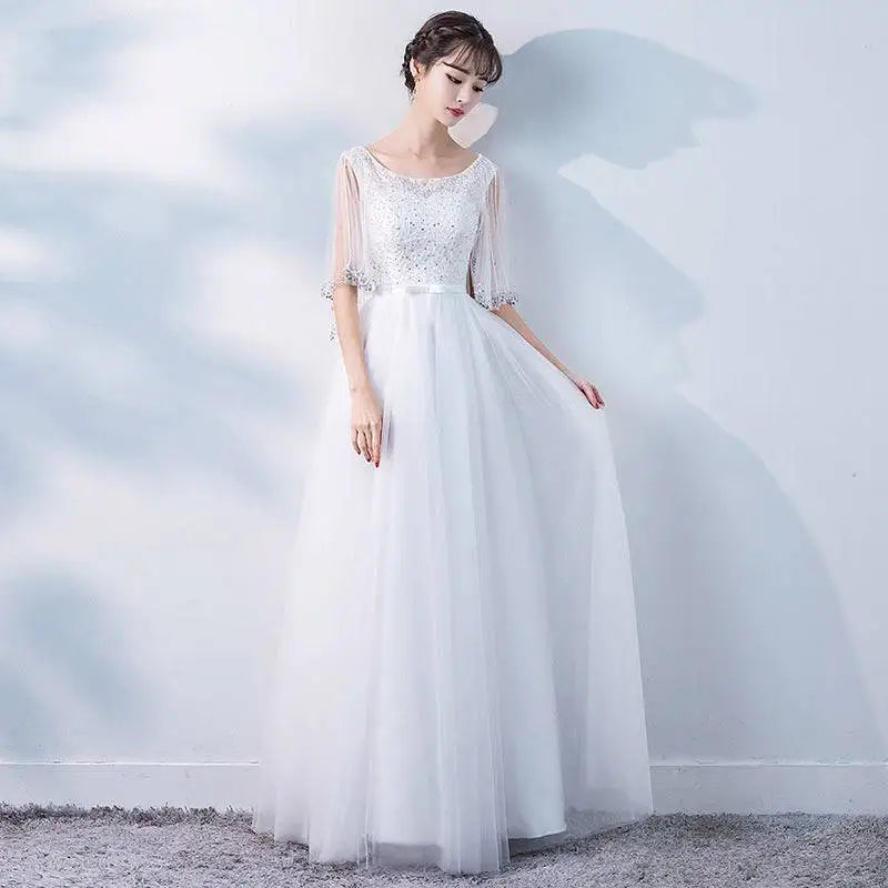 Beaded White Tulle Banquet Evening Dress